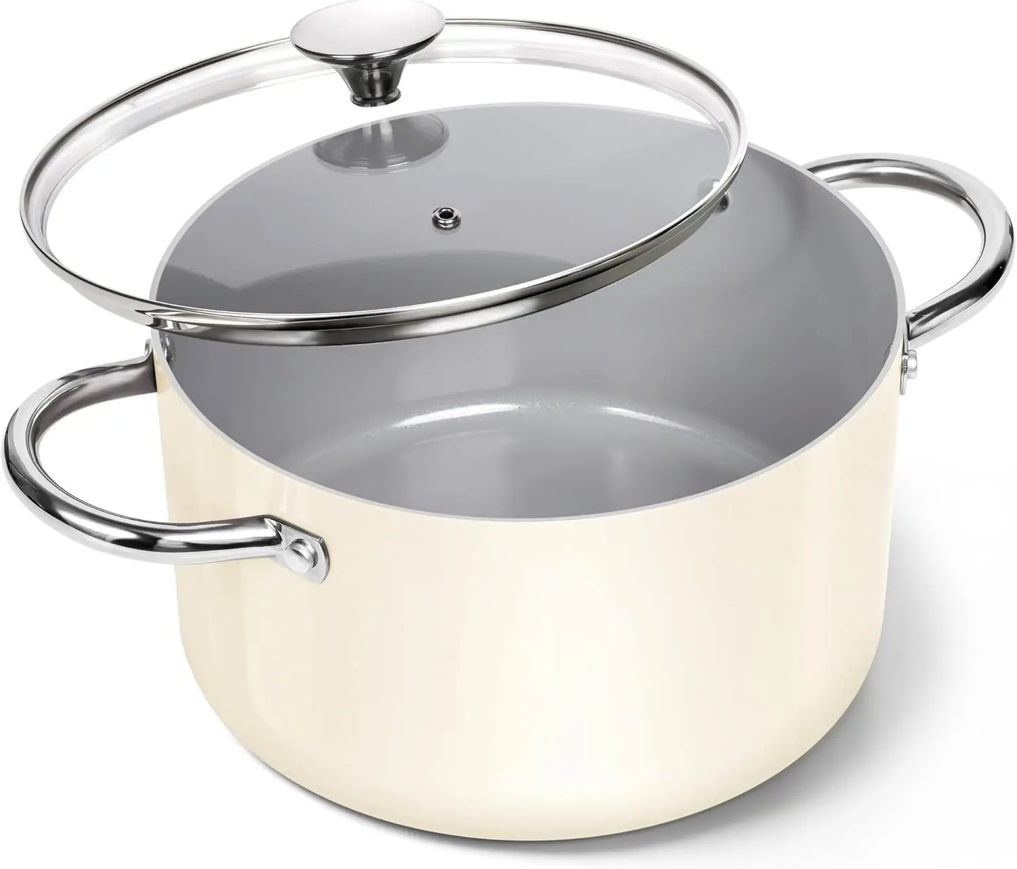 Nonstick Ceramic Stock Pot with Lid & Double Handles – Induction-Compatible 6QT Large Soup Pot for Stew, Pasta, Boiling, Everyday Cooking & Family Meals 6QT White