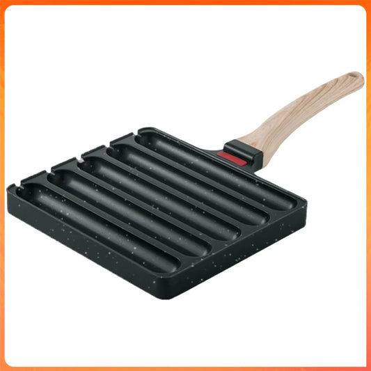 5 Grid Square Grill Cast Iron Pan For Sausage Cooking Pre Seasoned Sausage Fry Pan Outdoor Breakfast Gas And Induction Compatible