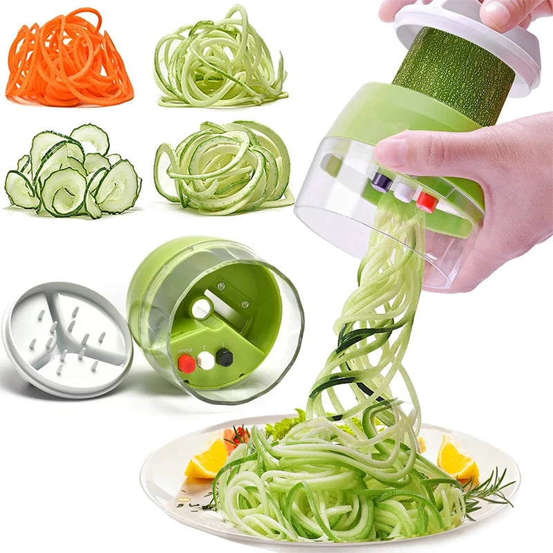 Handheld 4 in 1 Vegetable Spiralizer – Adjustable Spiral Cutter & Veggie Noodle Maker with Stainless Steel Blades – Perfect for Courgetti & Vegetable Spaghetti
