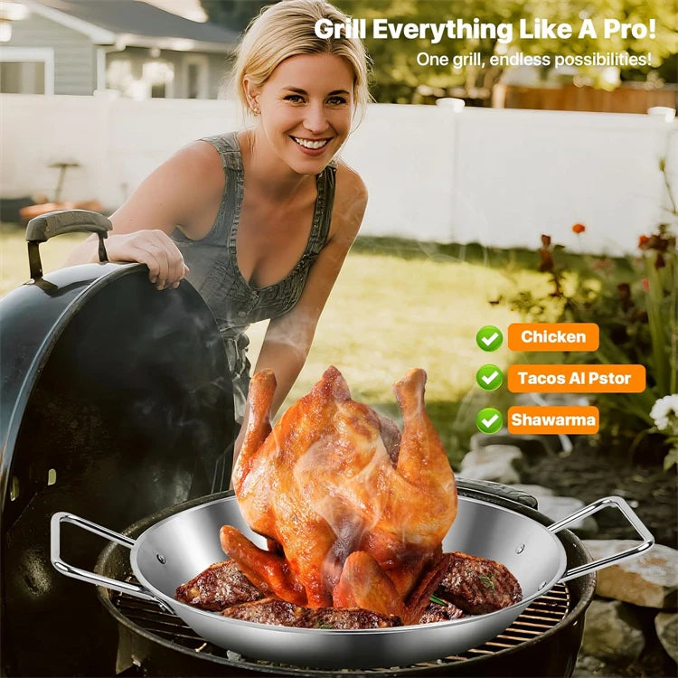 Stainless Steel Vertical Al Pastor Skewer with Base Plate – Brazilian Style Vertical Spit Stand – Perfect for Shawarma, Tacos & Outdoor BBQ Grills – Available in 4 Pieces, 6 Pieces & 8 Pieces