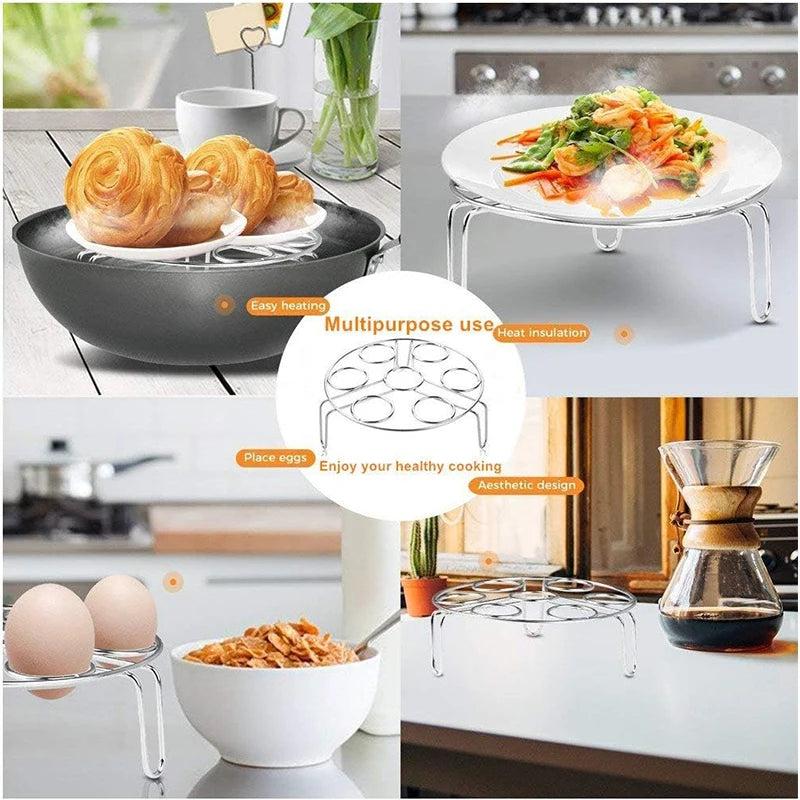 Stainless Steel Egg Steamer Rack Trivet – Pressure Cooker Steaming Holder for Eggs – Great for Boiled Eggs & Steaming Vegetables – Available in Short & Tall