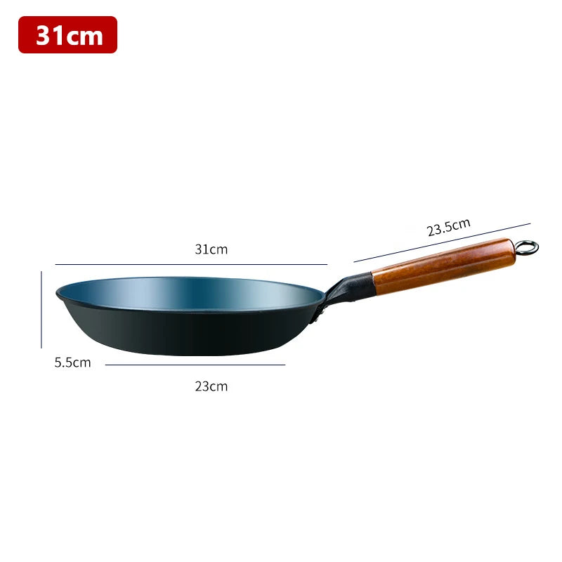 Uncoated Iron Flat-Bottom Frying Pan – Durable Skillet for Even Heat Cooking 31cm