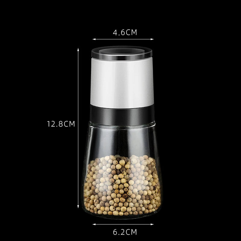 Adjustable Ceramic Salt & Pepper Grinder Set – Manual Glass Pepper Mill & Herb Grinder – Best for Sea Salt, Peppercorns & Dried Herbs White