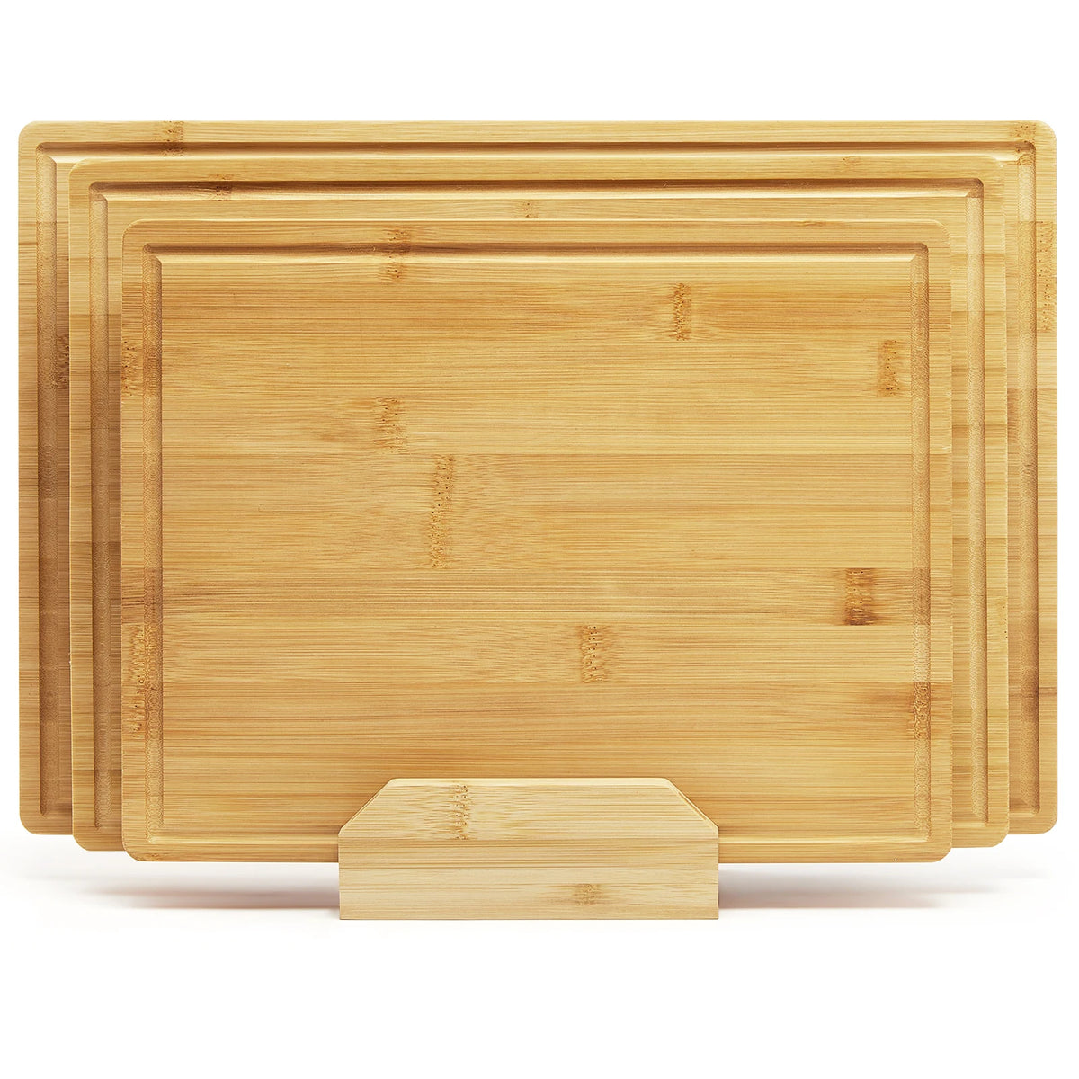 Carbonised Bamboo Chopping Board Set of 3 with Holder – Large Boards with Deep Juice Grooves & Inner Handles – Great for Meat, Veg & Fruit