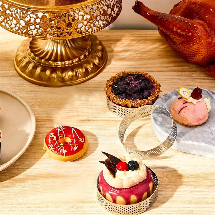 12 Piece Perforated Stainless Steel Tart Rings – Non-Stick Round Cake & Mousse Rings – Ideal for Tarts, Mousse Cakes & Desserts