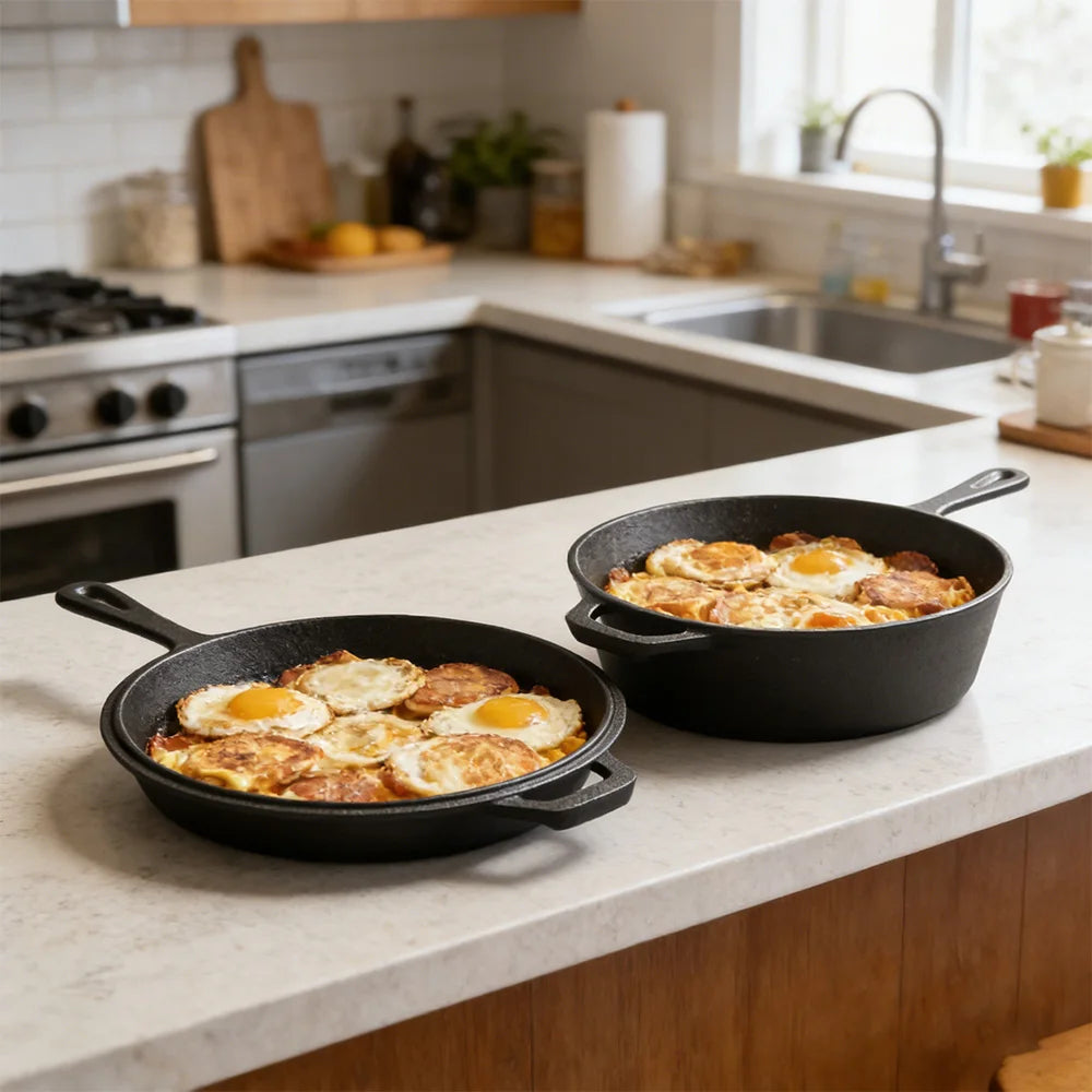 2-in-1 Pre-Seasoned Cast Iron Dutch Oven Set – 10" Deep Pot (3QT Capacity) with Dual-Function Skillet Lid for Baking, Frying, Stovetop, Oven, Grill & Induction Cooking