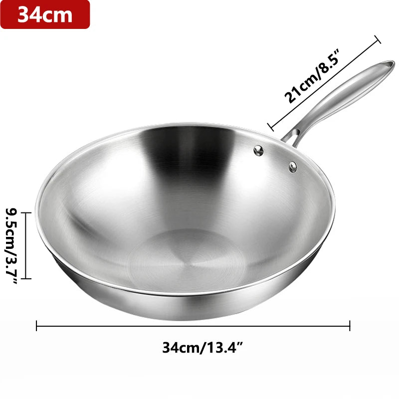 Stainless Steel Wok with Lid – Tri-Ply Durable Multi-Layer Construction for Even Heat Distribution – Ideal for Stir-Frying, Deep-Frying, Poaching, Searing, Sautéing, Tossing Noodles, Soups, Frying Eggs, Omelettes & One-Pan Dishes
