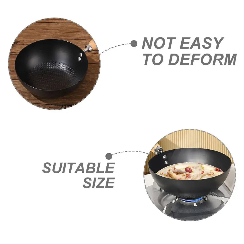 Non-Stick Iron Wok Pan with Wooden Handle – Multi-Purpose Stir-Fry & Frying Pan for Gas, Electric & Induction – Great for Everyday Cooking (28cm)
