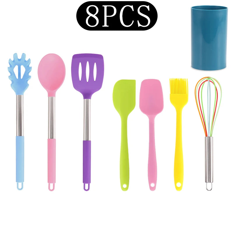 Silicone Kitchen Utensils Set with Stainless Steel Handles – Non-Stick, Heat-Resistant Cooking  Kitchen Utensils for Everyday Cooking & Baking, Available in 4 Colours & Multiple Set Sizes