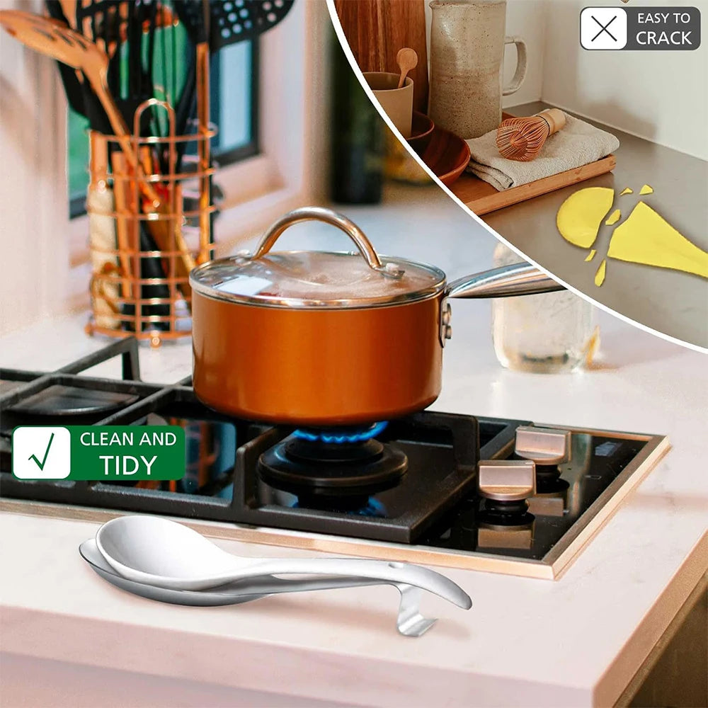 Large Stainless Steel Spoon Rest – Spatula & Ladle Holder for Worktop & Stove Top – Great for Keeping Cooking Utensils Tidy – Available in Gold & Silver Colours