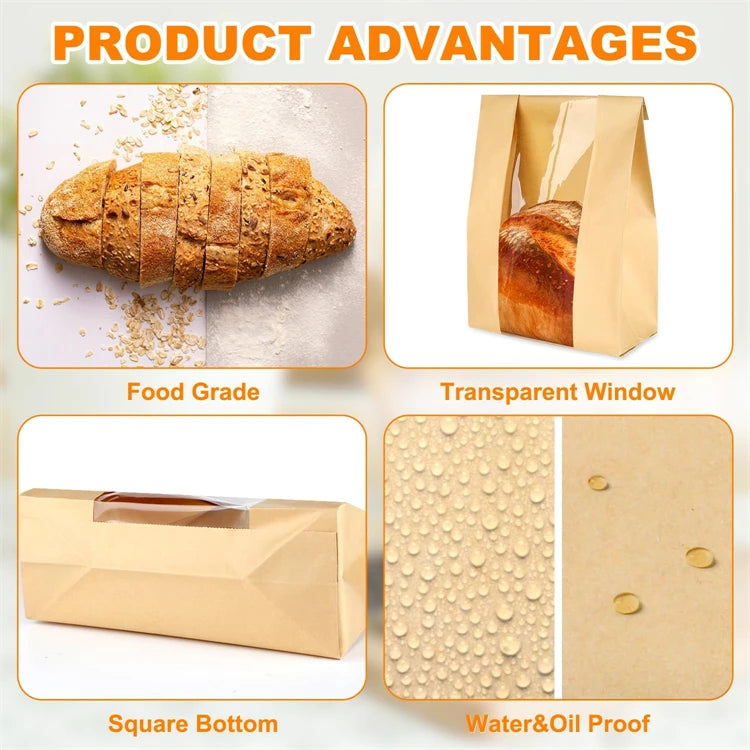 Large Paper Bread Bags with Clear Window – Bakery Bags for Homemade Sourdough, Cookies & Cakes – Great for Storing & Gifting Bakes – Available in 25 Pieces, 30 Pieces, 50 Pieces & 100 Pieces