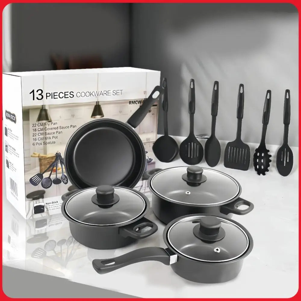 12 Piece Non-Stick Cookware Set – Stone-Coated Stackable Pots & Pans with Lids, Milk Pot & Deep Frying Pan – Best for All Hobs – Available in Black, Blue & Pink