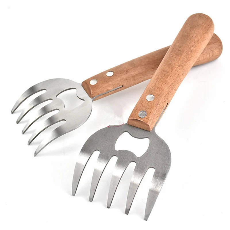Meat Shredder Claws with Wooden Handle — Set of 2 Beige