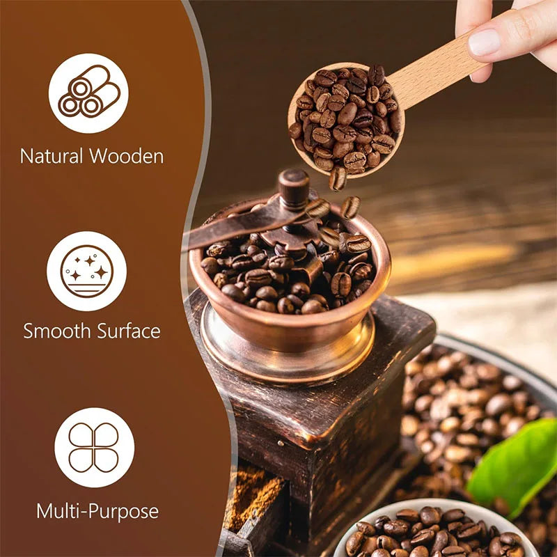 4 Piece Beech Wood Coffee Scoops – Wooden Measuring Spoons for Coffee Beans, Ground Coffee & Tea – Best for Coffee Beans, Ground Coffee & Loose Tea – Available in Small, Medium, Large, XL & XXL