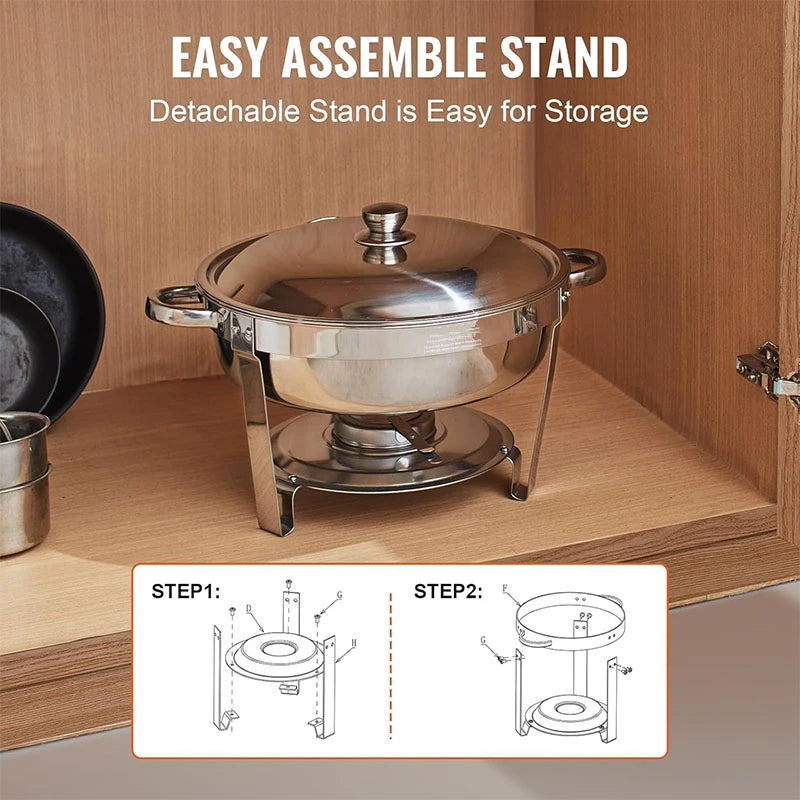 Stainless Steel Round Chafing Dish Buffet Set with Lid – 5QT Food Warmer & Buffet Server – Ideal for Parties, Weddings & Catering