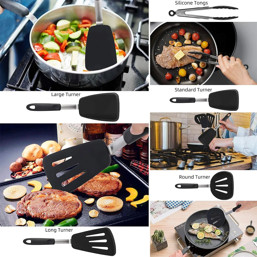 Silicone Flexible Turner Spatula Set – Heat Resistant Non-Stick Kitchen Spatulas with Stainless Steel Core – Best for Flipping & Serving