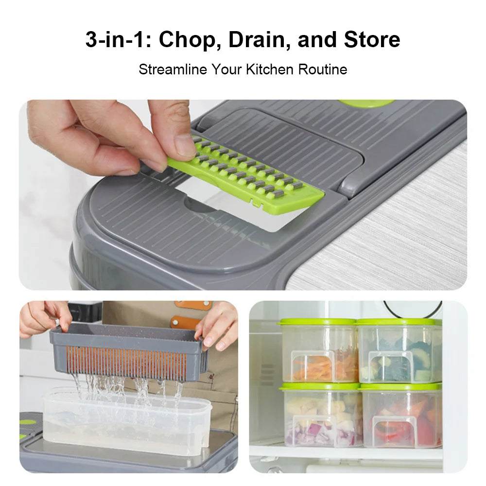 16-in-1 Manual Vegetable Chopper & Mandoline with Container – Dicer, Grater & Shredder for Onions, Potatoes & Carrots – Best for Busy Kitchens
