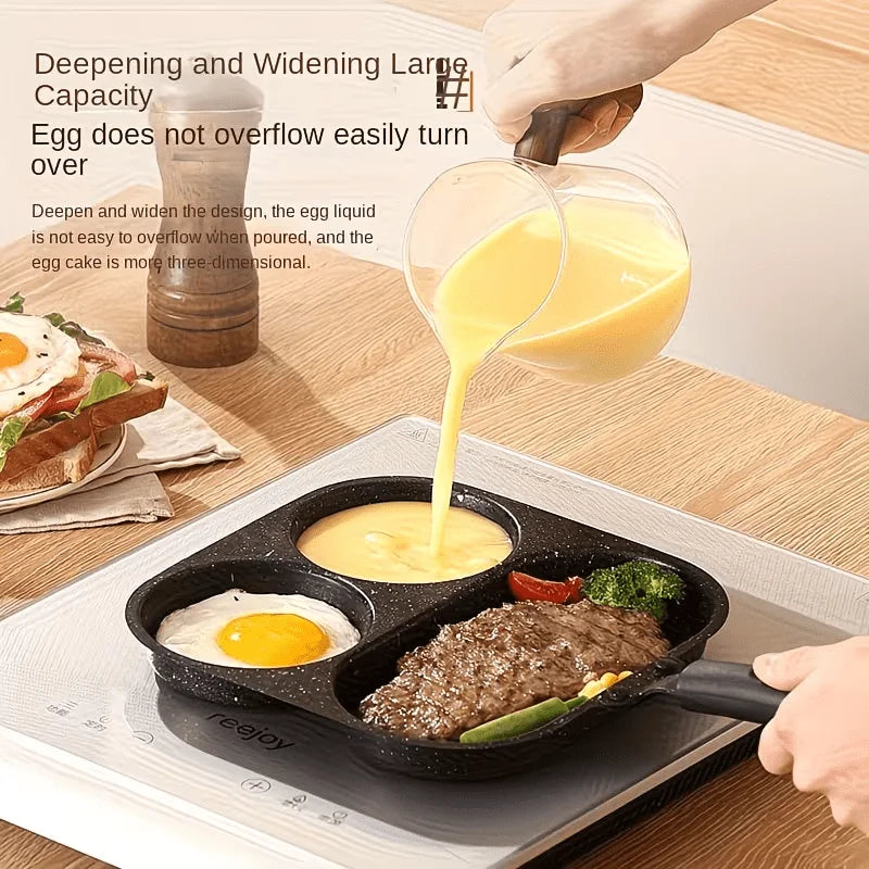 3 in 1 Divided Breakfast Pan – Non-Stick Stone-Coated Egg, Steak & Burger Skillet – Best for Full Breakfasts in One Pan