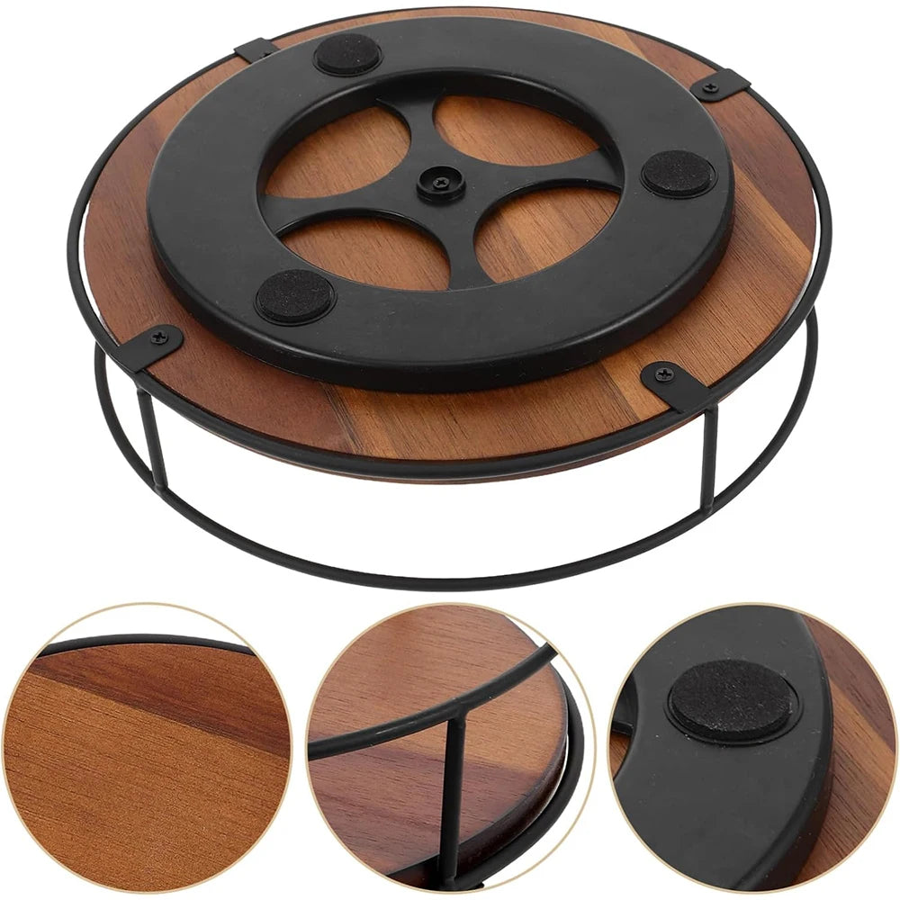 Acacia Wood Lazy Susan Turntable with Metal Frame – Rotating Countertop Organiser & Serving Tray – Great for Spices, Condiments & Serving – Available in 15cm, 16.7cm, 22cm & 29cm
