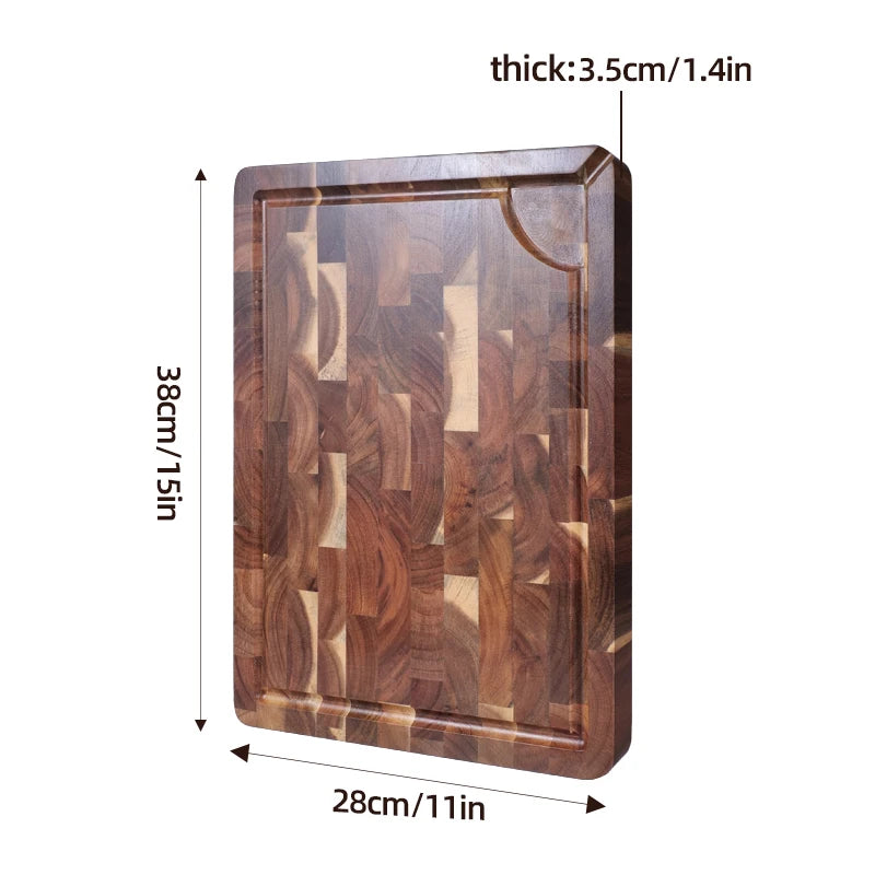 Premium Thick Acacia Wood Chopping Board – Anti-Slip, End-Grain, Heavy-Duty Board for Daily Kitchen Prep – Double-Sided, Crack-Resistant, Surface with Juice Groove & Durable – Available in 5 Sizes (Round & Rectangular Options)