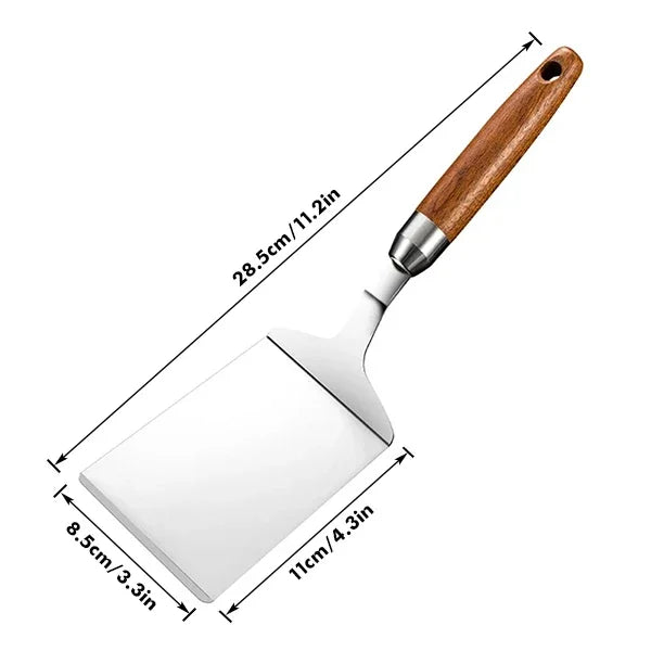 Stainless Steel Grill Spatula with Cutting Edge Wooden Handle — Light