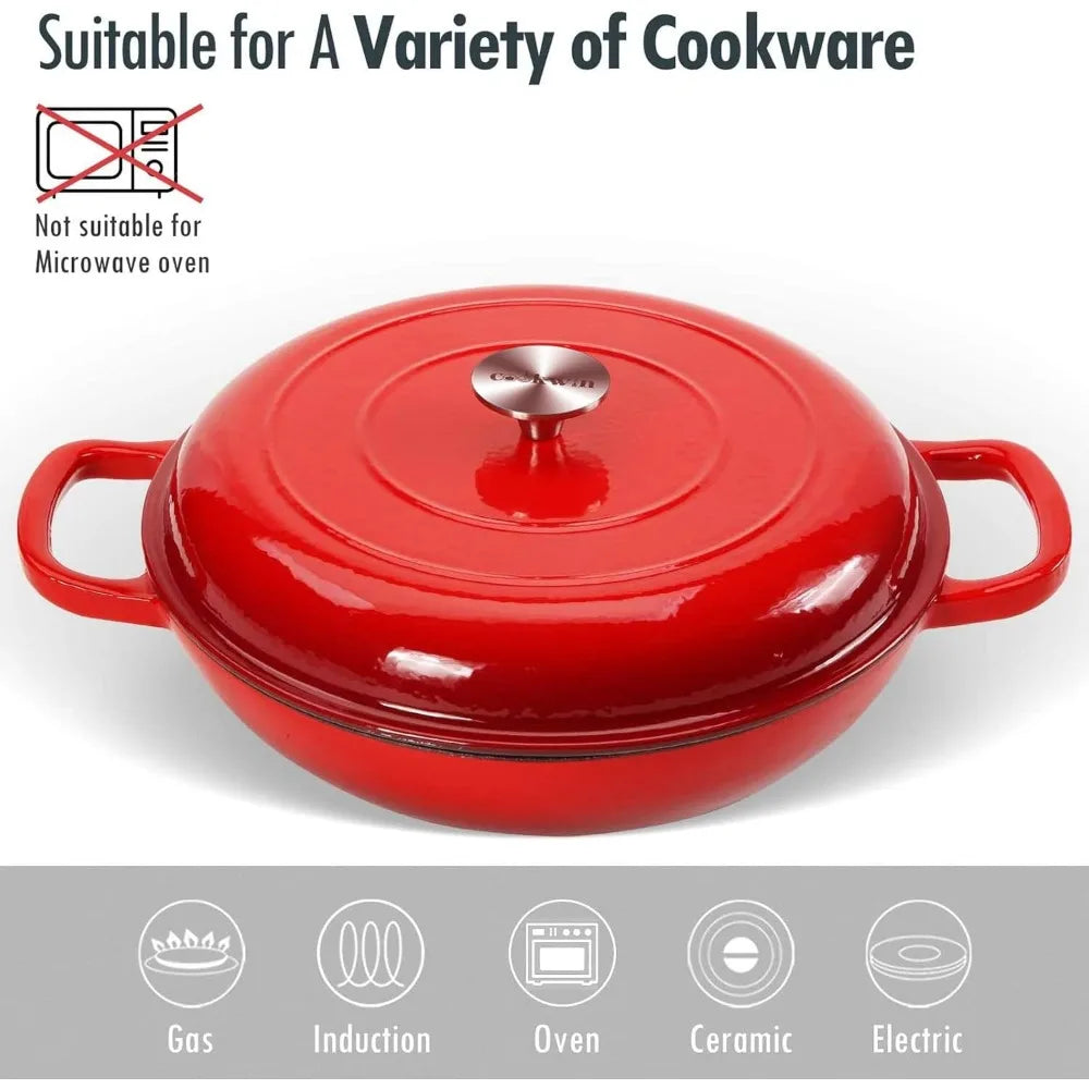 4.5L Cast Iron Dutch Oven Braiser Casserole Pan with Lid & Dual Handles – Designed for Searing, Braising, Roasting, Baking, Stews, Curries, Soups, One-Pot Meals and Everyday Cooking – Compatible with Induction & Gas Stoves