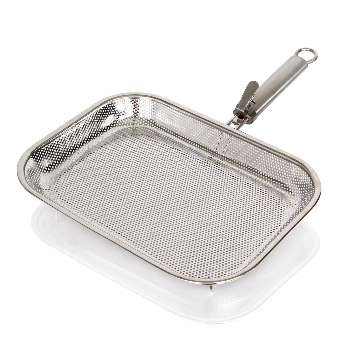 Perforated Stainless Steel Grill Basket with Detachable Handle – Rectangular BBQ Tray for Grilling Vegetables, Fish, and Meat, Ideal for Outdoor Cooking, Food-Grade Stainless Steel, Anti-Rust, Multi-Use, Easy Cleaning Grill Basket