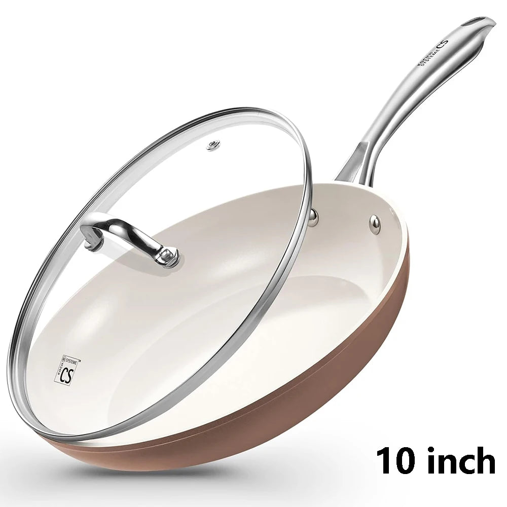 Ceramic Non-Stick Frying Pan 10inch Coffee lid