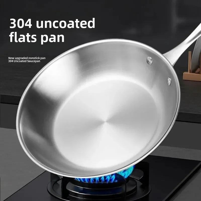 304 Stainless Steel Frying Pan with Long Handle – Uncoated Tri-Ply Skillet for Searing, Sautéing, Stir-Frying, Simmering & Pan-Frying Daily Meals – 3-Layer Pot Bottom – Induction, Gas & Electric Compatible – Available in 22cm, 24cm, 26cm, 28cm & 30cm
