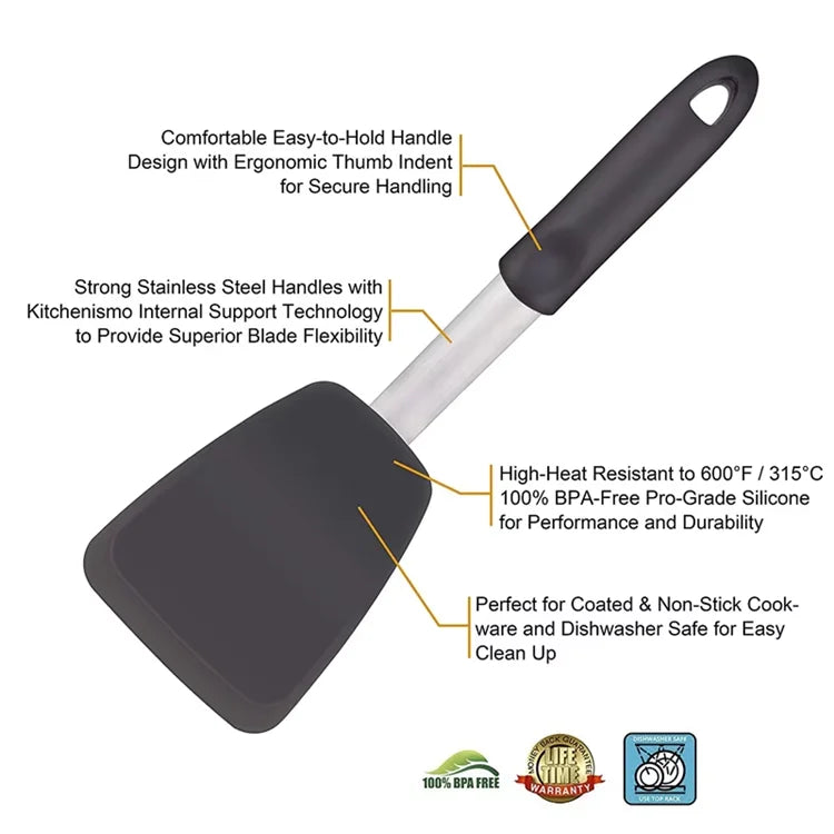 Silicone Turner Spatula Set – Extra Large Wide Flexible Heat Resistant Cooking Turners – Perfect for Flipping Pancakes, Eggs, Fish & Burgers