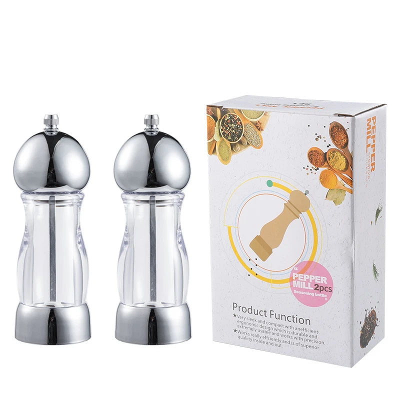 6 Inch Acrylic Salt & Pepper Mill – Manual Salt & Pepper Grinder with Adjustable Ceramic Coarseness – Refillable Peppercorn Grinder – Great for Sea Salt & Peppercorns for the Kitchen & Dining Table