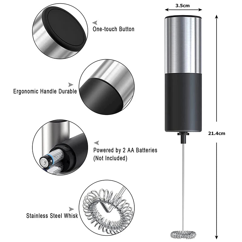Mini Electric Milk Frother – Portable Handheld Foamer & Drink Mixer – Ideal for Cappuccino, Hot Chocolate & Whisking Eggs – Available in Black and Wood, Black and Silver, Black, Black and Copper & Silver Colours