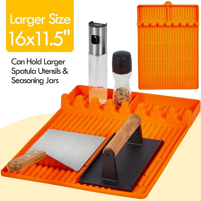 Heat Resistant Silicone Griddle Tool Mat – Grill Side Shelf Mat & BBQ Utensil Rest – Great for Flat Top Griddles & Outdoor Cooking