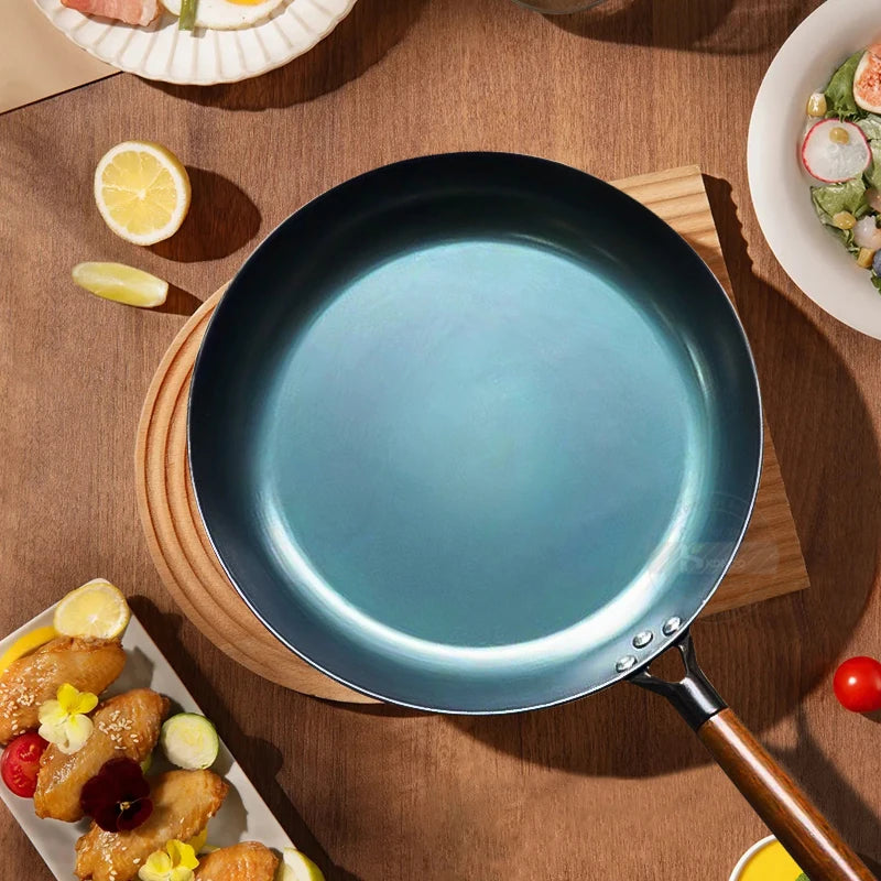 Uncoated Iron Flat-Bottom Frying Pan – Durable Skillet for Even Heat Cooking