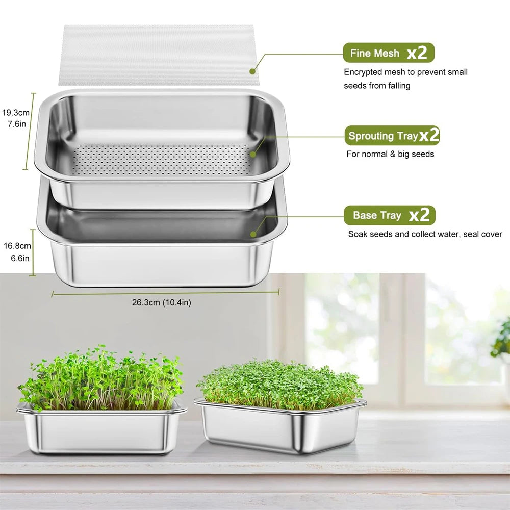 Stainless Steel Sprouting Tray Kit – Soil-Free Seed Germination Tray – Perfect for Growing Microgreens, Wheatgrass & Bean Sprouts