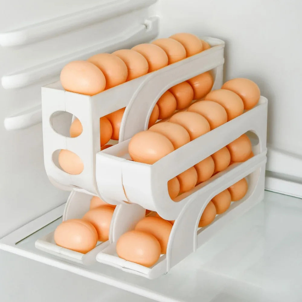 Automatic Rolling Egg Holder for the Fridge – 3 or 4 Tier Egg Storage Rack for 20 to 30 Eggs – Best for Saving Fridge & Worktop Space