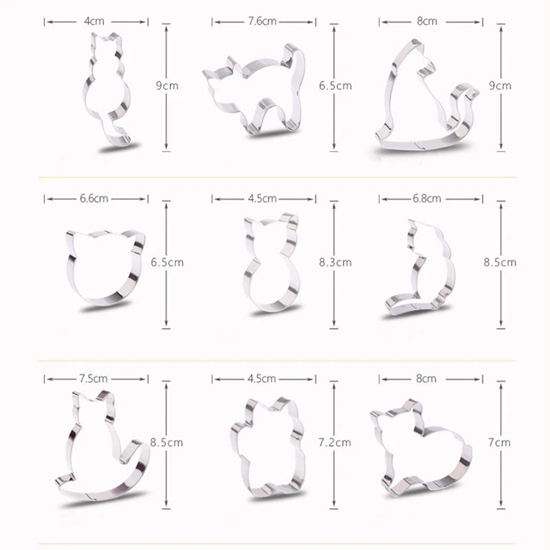 9 Piece Stainless Steel Cat Cookie Cutter Set – Cute Cat Biscuit & Fondant Cutters – Ideal for Baking & Cake Decorating