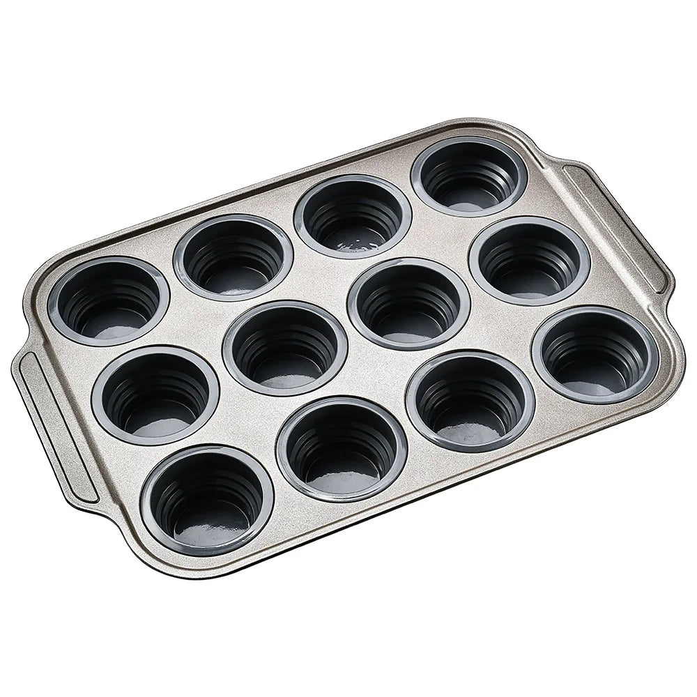 Collapsible Silicone Muffin Pan with Metal Frame Grey 12 Holes
