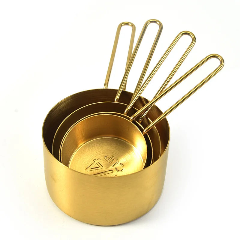Gold Stainless Steel Measuring Cups & Spoons Set-4 Sizes 9pcs Set ,8pcs Set , 5 Measuring Spoons Set ,4 Measuring Cups Set options