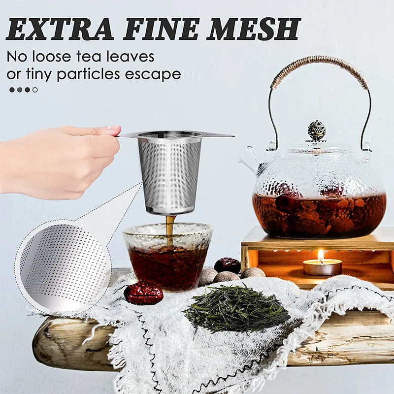Large Stainless Steel Tea Infuser with Double Handles – Fine Mesh Loose Leaf Tea Strainer & Steeper – Great for Mugs, Cups & Teapots – Available With or Without Lid