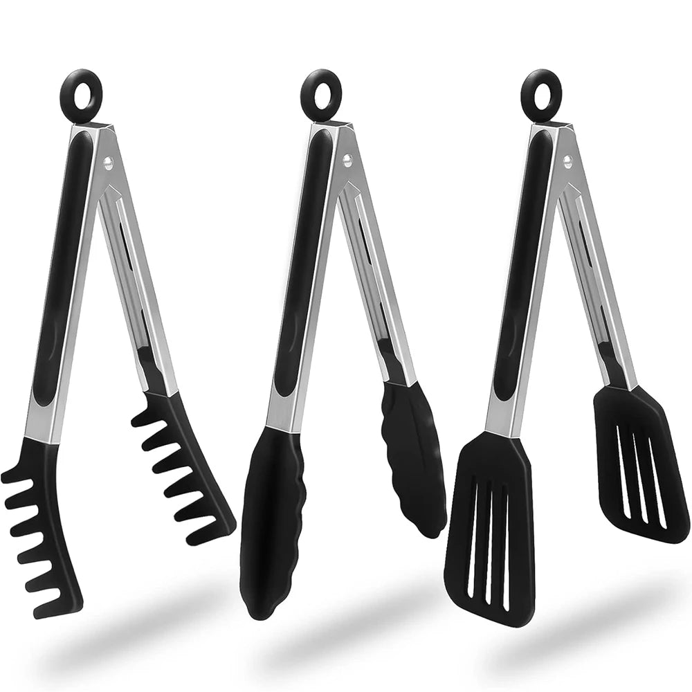 Stainless Steel Kitchen Tongs with Silicone Tips – Nonstick Cooking & BBQ Grilling Tongs – Best for Serving, Frying & Salads