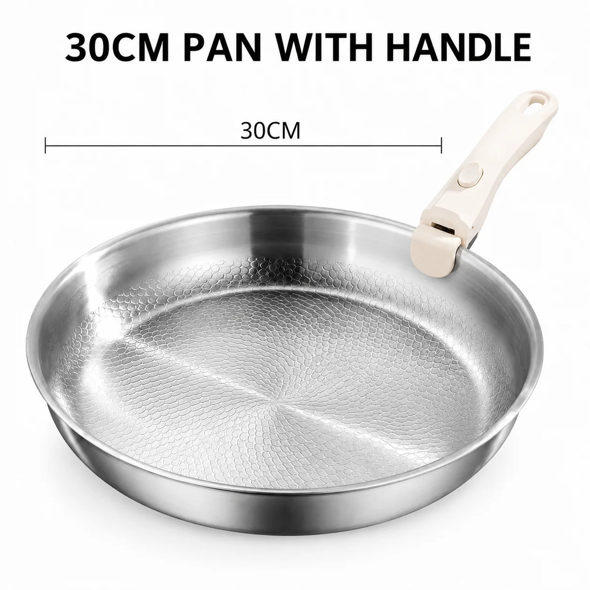 Hammered Stainless Steel Frying Pan with Detachable Handle – 3-Ply Uncoated Space-Saving Skillet – Best for Searing, Sautéing & Oven to Table – Available in 26cm, 28cm & 30cm