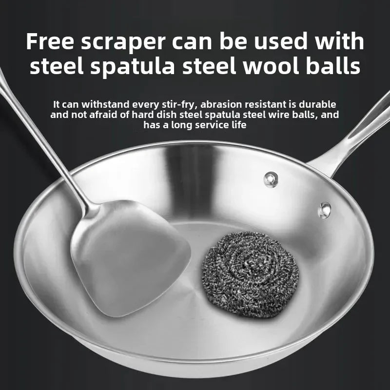 304 Stainless Steel Frying Pan with Long Handle – Uncoated Tri-Ply Skillet for Searing, Sautéing, Stir-Frying, Simmering & Pan-Frying Daily Meals – 3-Layer Pot Bottom – Induction, Gas & Electric Compatible – Available in 22cm, 24cm, 26cm, 28cm & 30cm