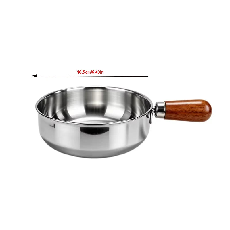 Stainless Steel Milk Pan with Wooden Handle – Induction Saucepan with Non-Slip Base – Great for Milk, Porridge & Sauces – Available in 14cm & 17cm