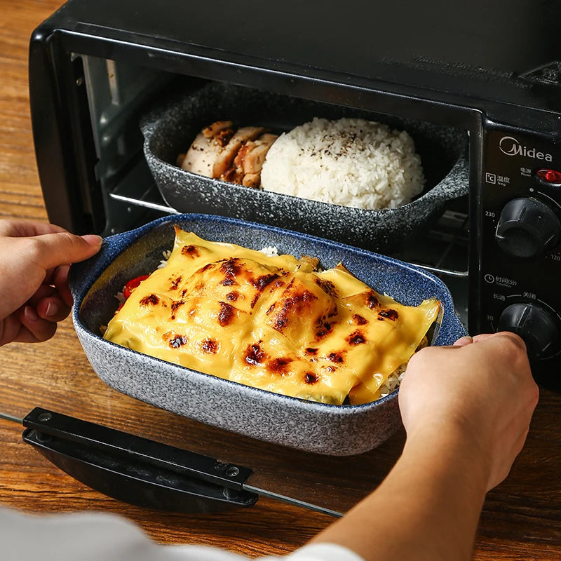 Ceramic Rectangular Baking Tray with Dual Handles – High-Temperature Resistant Porcelain Dish for Baking, Roasting, BBQ, Pasta, Rice, Lasagna, Salads & Daily Meals – Durable, Easy-to-Clean & Even-Heat Design – Oven, Microwave & Dishwasher Safe