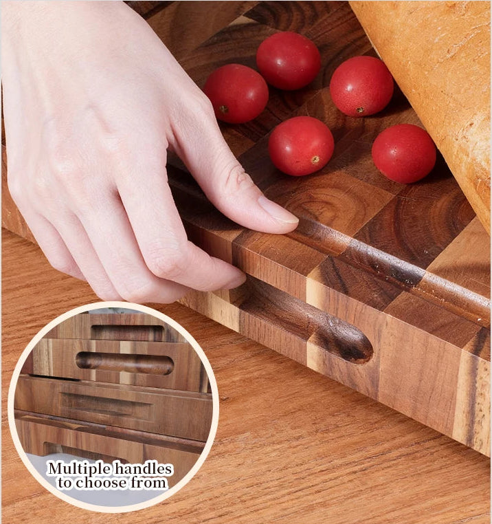 Premium Thick Acacia Wood Chopping Board – Anti-Slip, End-Grain, Heavy-Duty Board for Daily Kitchen Prep – Double-Sided, Crack-Resistant, Surface with Juice Groove & Durable – Available in 5 Sizes (Round & Rectangular Options)