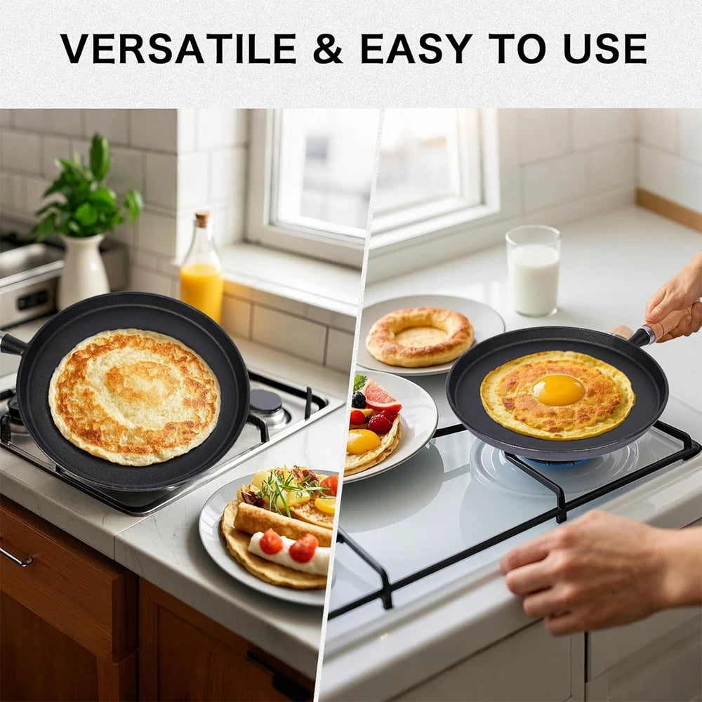 Cast Iron Frying Pan – Pre-Seasoned Skillet & Pancake Pan with Long Handle – Ideal for Steaks, Eggs & Crepes (23cm)
