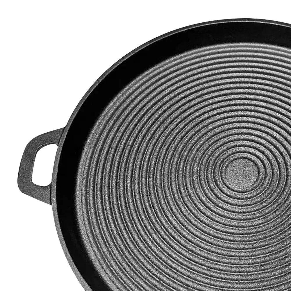 Round 34cm Iron Grill Pan Nonstick Pan With Handles Griddle For Gas Stove Home Outdoor Travel