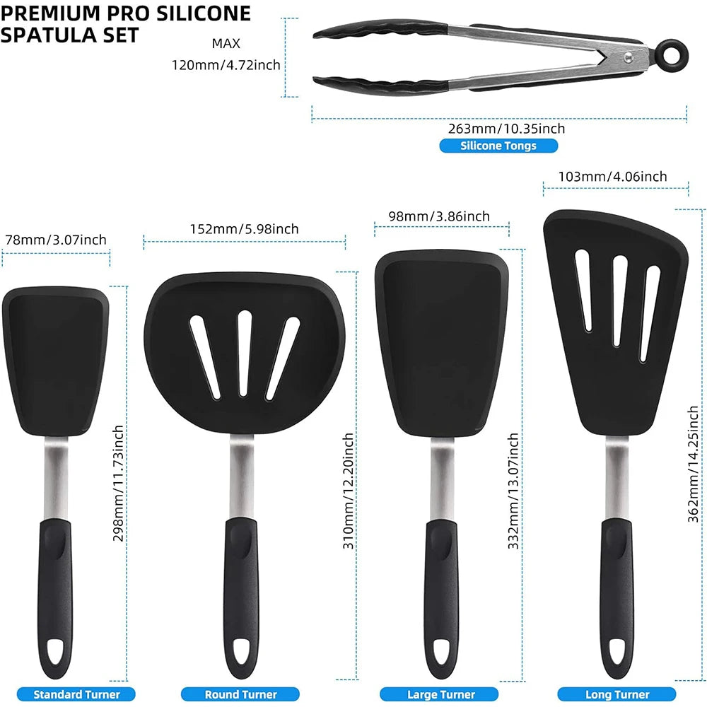 Silicone Flexible Turner Spatula Set – Heat Resistant Non-Stick Kitchen Spatulas with Stainless Steel Core – Best for Flipping & Serving