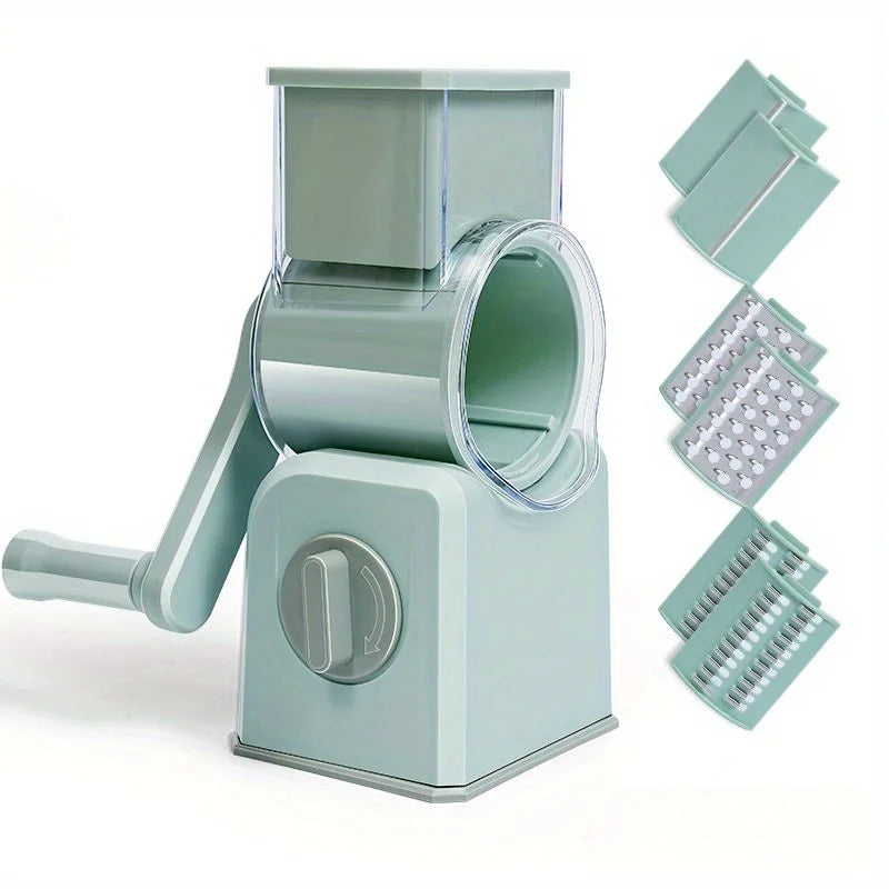 Rotary Drum Vegetable Grater/Slicer Green with 3